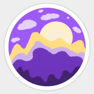 Cute artwork landscape with mountains and the Sun Sticker